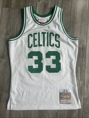 Mitchell & Ness Celtics #33 White & Green Hardwood Classics Jersey